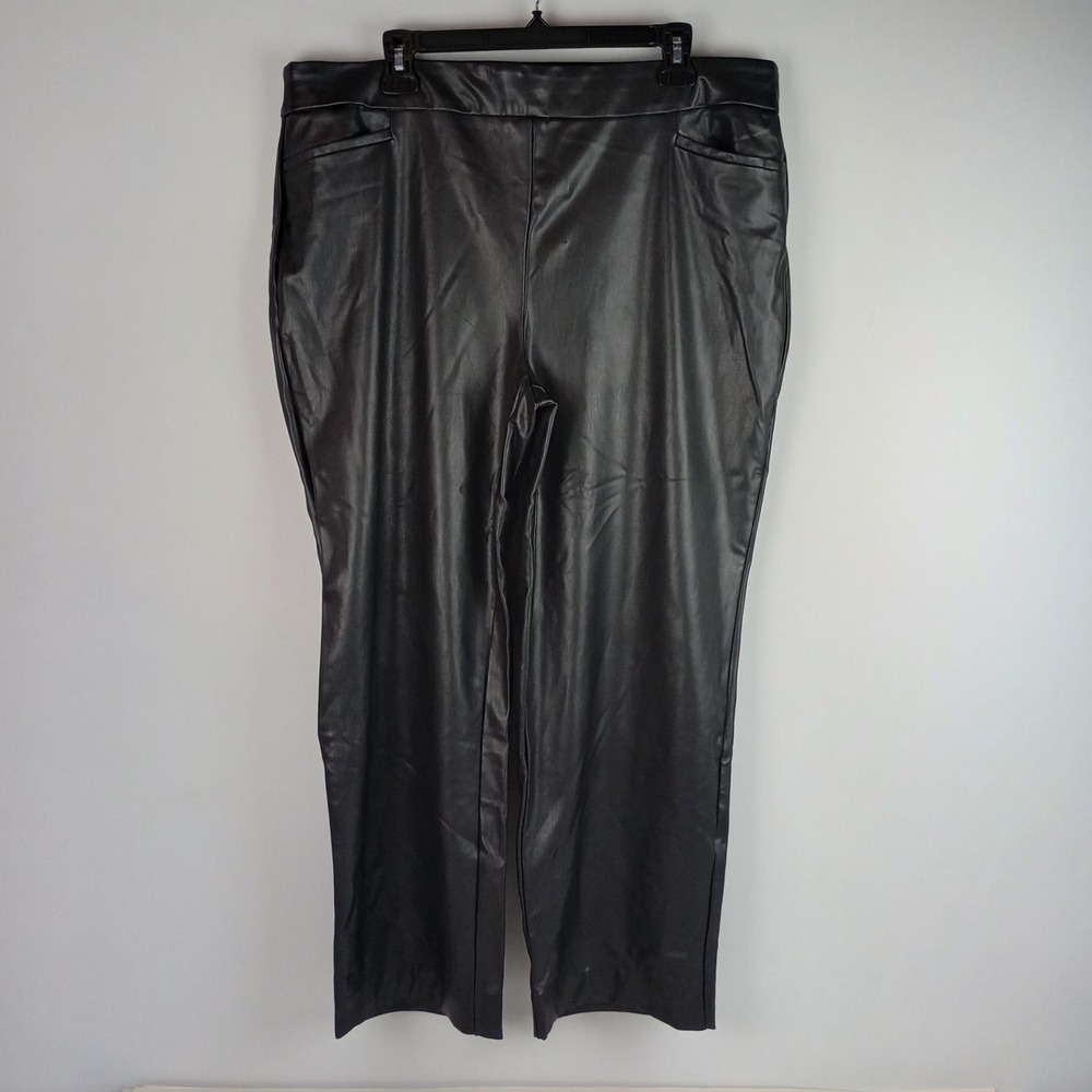 NWT Chico's Womens 16 Black Faux Leather So Slimming Brigitte Crop Fashion Pants